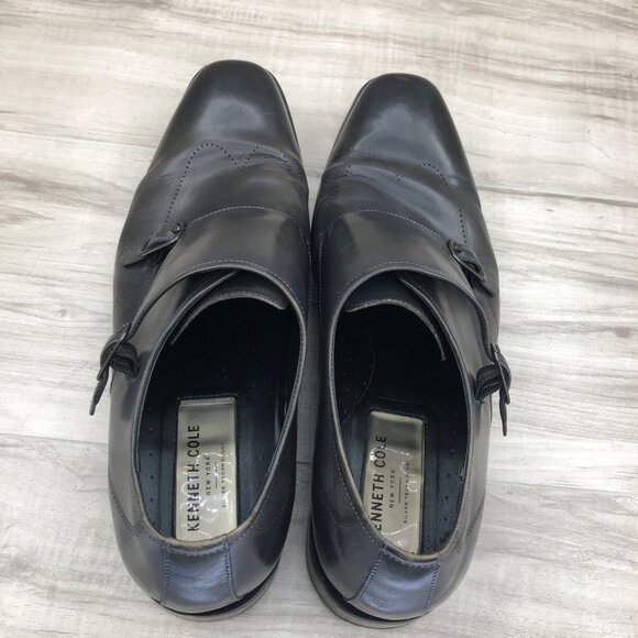 Kenneth Cole Monk Strap Shoes Mens 11M Gray Lether Buckle Dress Shoes